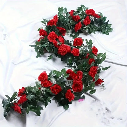 2.2M Artificial Rose Vine with 10 Blooms White pink  Faux Floral  Hanging Decor for Wedding Indoor Durable Plastic Plant