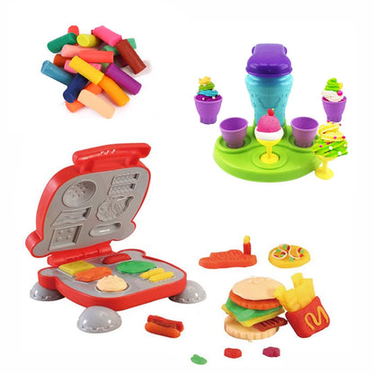3D Color Clay Toy Kids Pretend Play Ice Cream Maker Burger Noodle Plasticine Toy Clay/Plasticine Mold