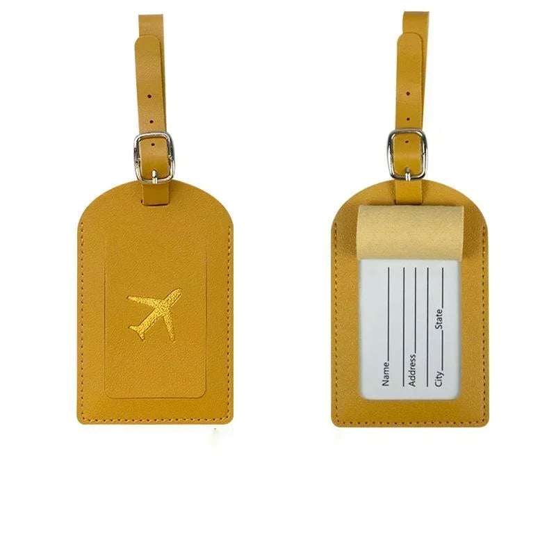 Stamped Leather Business Luggage Tag Suitcase Address Label Luggage Boarding Case Label Name ID Address Clip Travel Accessories