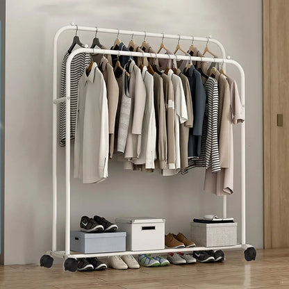 Super Strong Metal Clothing Garment Rack Cloth Hanger Display Rack Stand with Wheel and Storage Two Top Rod