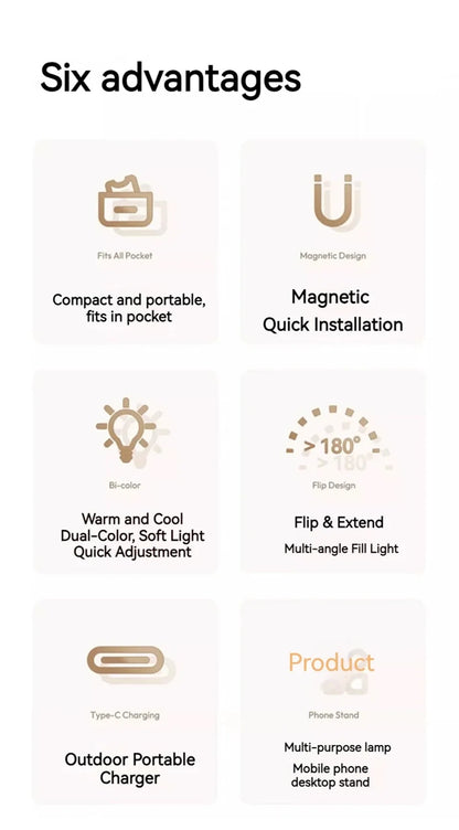 2in1 For Travel, Desktop, Selfies, Video, Makeup Portable Foldable Magnetic Rechargeable Ring Fill Light Phone Holder Perfect