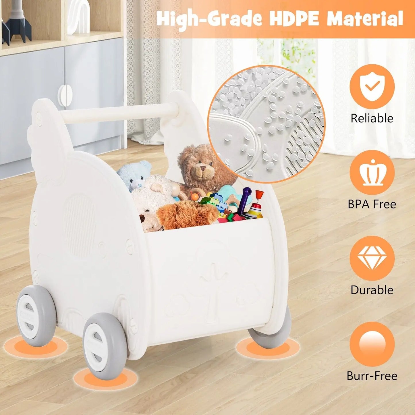 DORTALA Baby Walker Push Cart Toy 4-Wheel Toddler Toy Cart Baby Push Walker