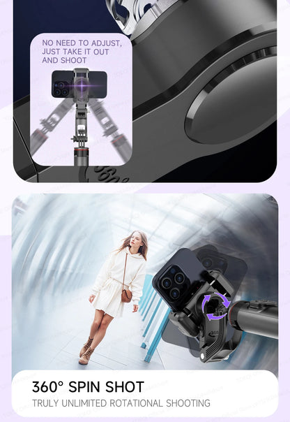 C22 AI Face Tracking Handheld Gimbal Stabiliser 360° Rotation Shoot Selfie Stick Tripod for Mobile Phone, 1/4'' Screw for Camera