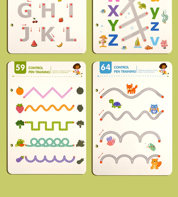 Montessori Writing Control Training Book Reusable Magical Tracing Workbook Practice Book Children Drawing Education Stationery