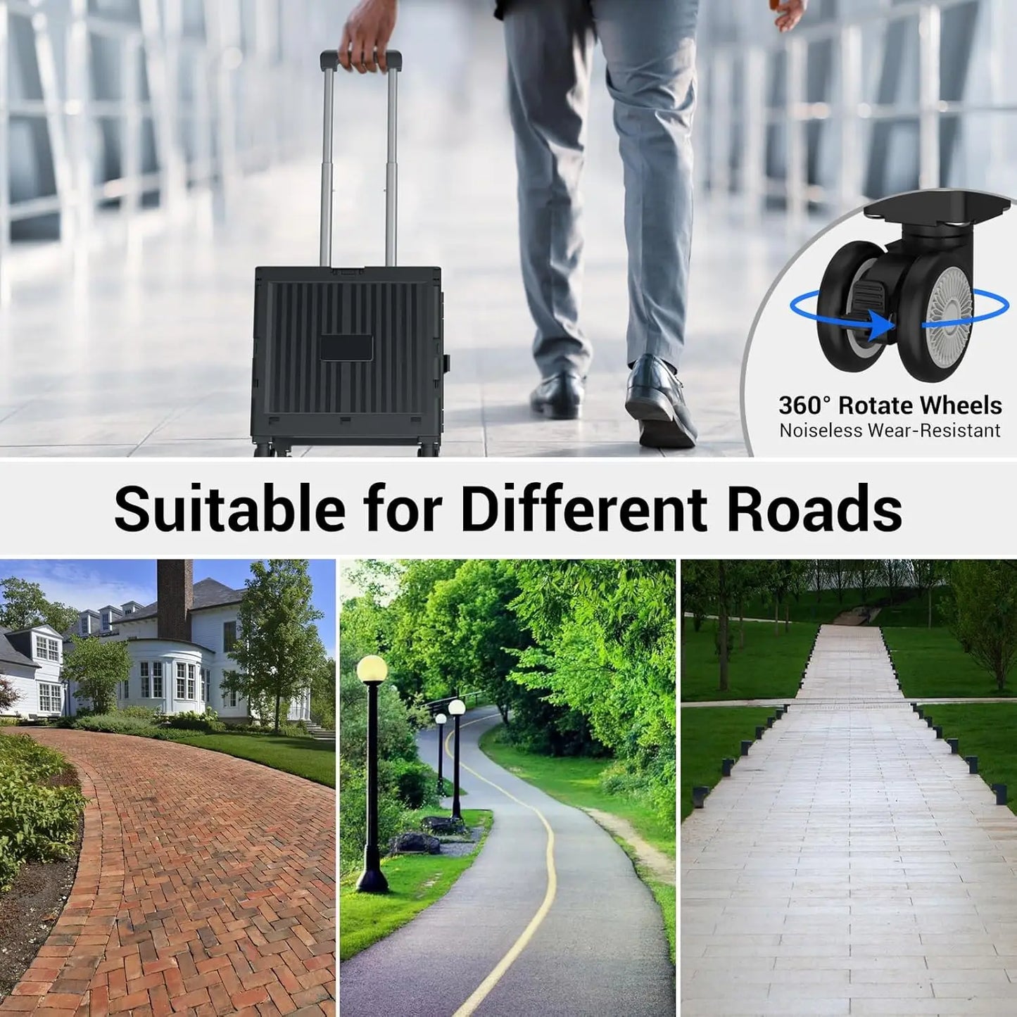 Marketero Zusammenklappbarer Einkaufstrolley mit Rädern, zusammenklappbarer Lehrertrolley, robuste Räder, 360° drehbar und Teleskopgriff