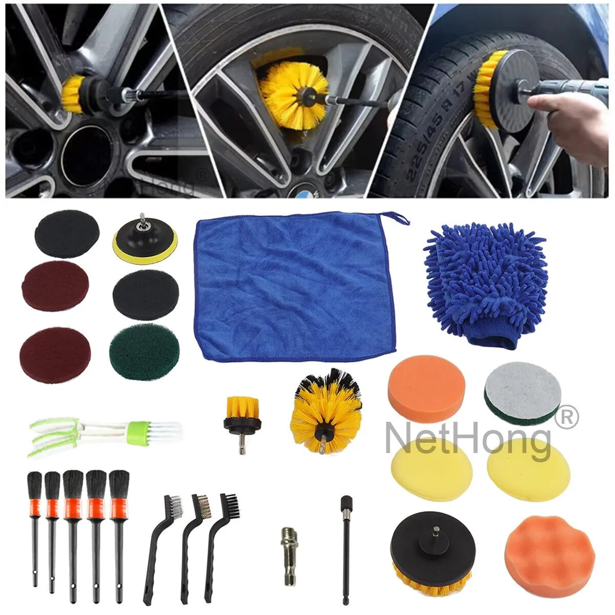 26Pcs Car Detailing Brush Set Soft Brushes Interior Wheel Valet Pro Cleaning Kit