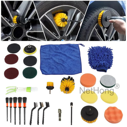 26Pcs Car Detailing Brush Set Soft Brushes Interior Wheel Valet Pro Cleaning Kit