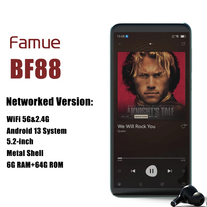 Famue MP3 Player Android 13 with Bluetooth and WiFi，MP3 MP4 Player with Spotify，Audible，Pandora，Standalone / Networked Version