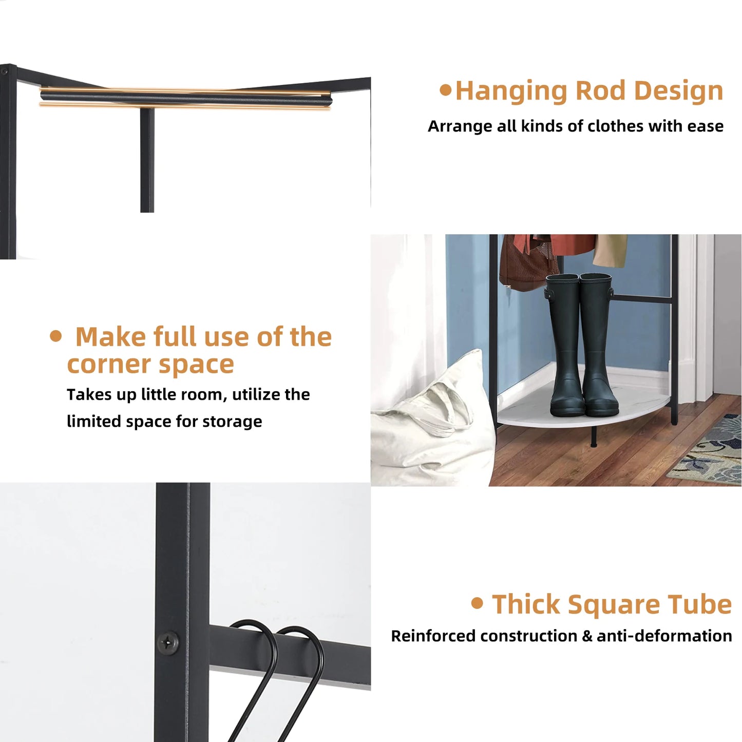 Strong Metal Coat Stand, Corner Garment Rack, Clothes Rail, Wall Hanging Shelf, Hat Shoes Rack, Marble Shelf