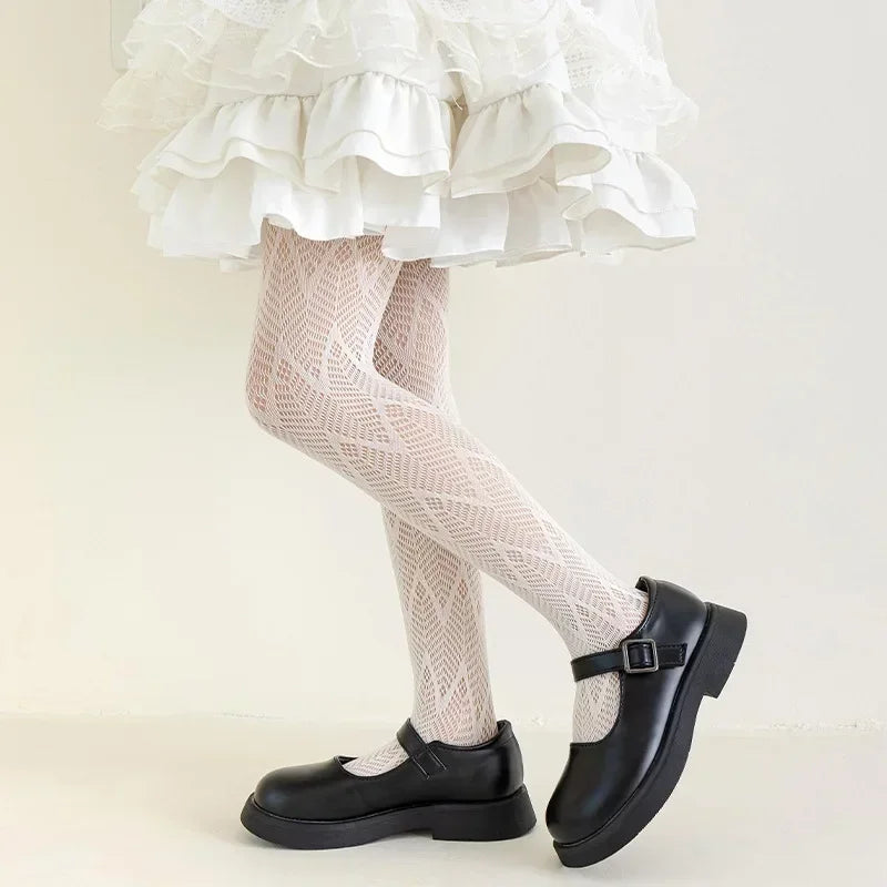 Thin Breathable Baby Girl Tights Kids Dance Stocking Sock Children School Student Uniform Tights Princess Wave Lace Pantyhose