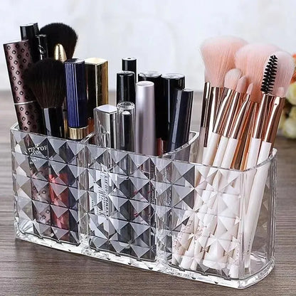 Diamond Pattern Mirrored Bathroom Storage Box - Premium Cosmetic Organizer for Lipstick & Makeup