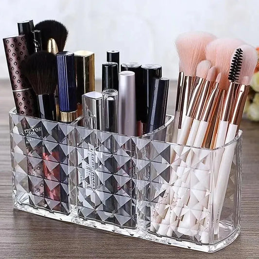 Diamond Pattern Mirrored Bathroom Storage Box - Premium Cosmetic Organizer for Lipstick & Makeup