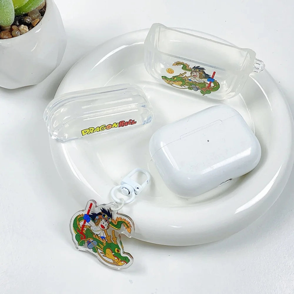 Dragon Ball Z Son Goku Anime Transparent Earphone Case for Airpods 4 1 2 3 Pro 2 Protective Shell with Pendant Headphone Cover