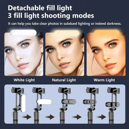 Selfie Stick with Fill Light Tripod with Bluetooth Remote Shutter Retractable Rod for iPhone Xiaomi Huawei for Phone Video Live