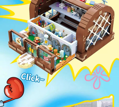 Spongebob building block cartoon Krusty Krab creative restaurant scene model Patrick Star assembly toy children's birthday gift