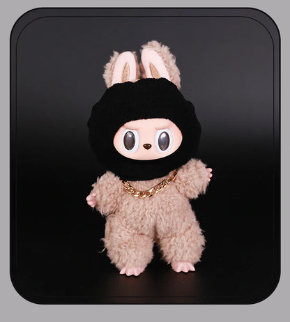 For Labubu Clothes Accessories Trendy Cool Cute Fun and Funny Style Black Knit Hat and Necklace Street Fashion Doll Accessories