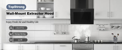 TopStrong 60cm Wall Mount Tempered Glass Stainless Steel Range Cooker Extractor Hood UKGV4760