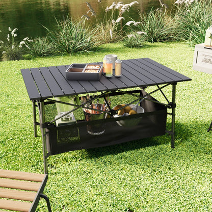 【Breeins】Aluminum Roll-Top Foldable Camp Table with Mesh Shelf
