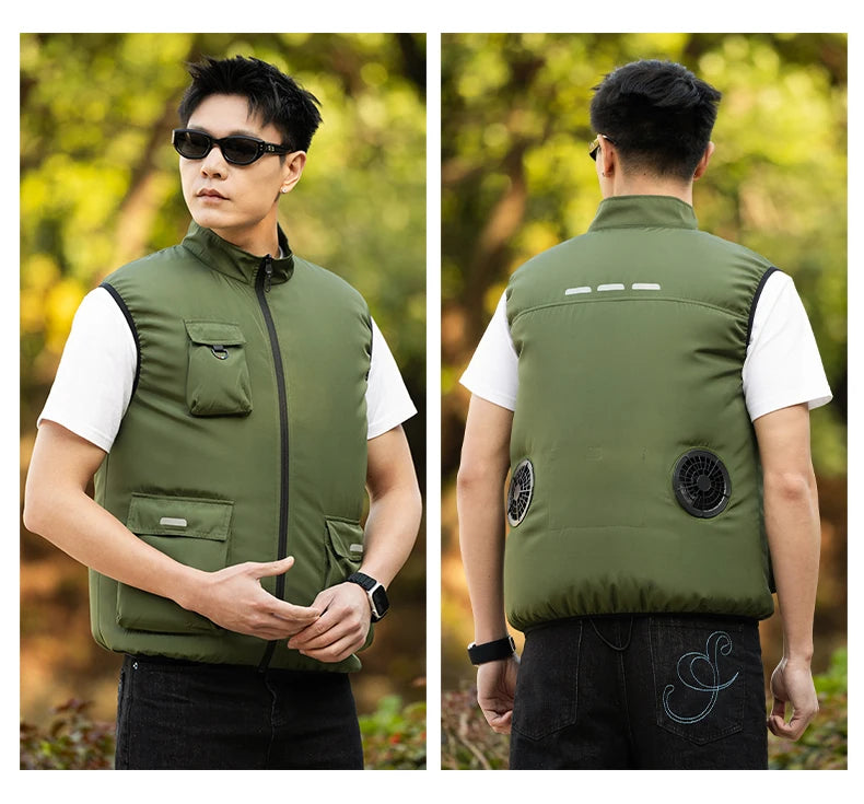 Summer Cooling Fan Workwear, Unisex Short Sleeve, Outdoor Sun Protection & Cooling Vest with Built-in Fans