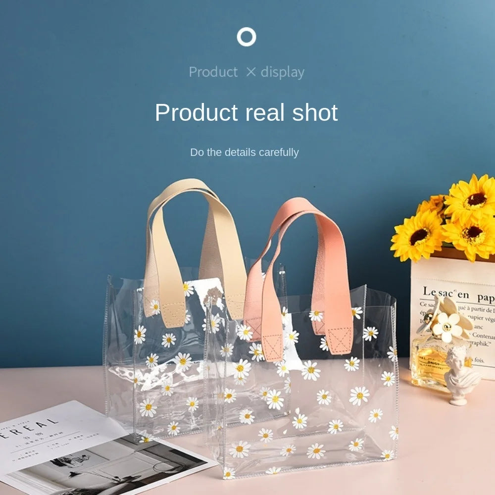 Transparent Clear Tote Bag High Quality PVC Handle Transparent Shopping Bags Little Daisy Hand Gift Bag