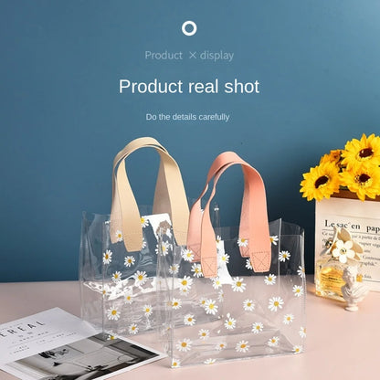 Transparent Clear Tote Bag High Quality PVC Handle Transparent Shopping Bags Little Daisy Hand Gift Bag