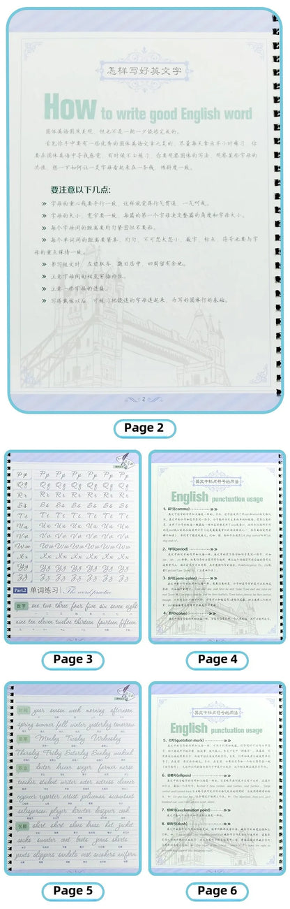 Exercises Copybook Calligraphy Practice Book Cursive Writing English Pen Chinese Calligraphy for Adult Children