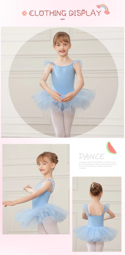 Girls Ballet Leotards Ballet Tutu Dress For Kids Dance Clothes With Skirt Gymnastics Dancewear Balleriana Clothes Short Sleeves