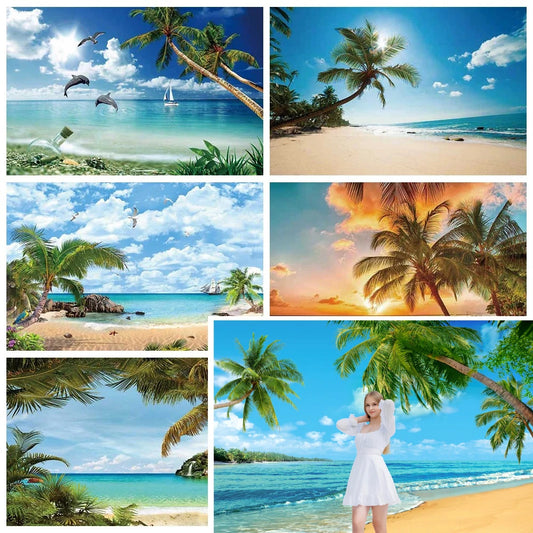 MOON.QG Tropical Summer Beach Background Photography Sunset Ocean Backdrop Newborn Photozone Wedding Accessories Shooting Props