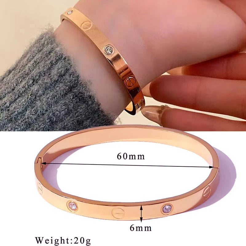 Classic Design Stainless Steel Rose Gold Color Smooth Metal Bracelet for Women's Non Fading Jewelry Trendy Explosive Accessories