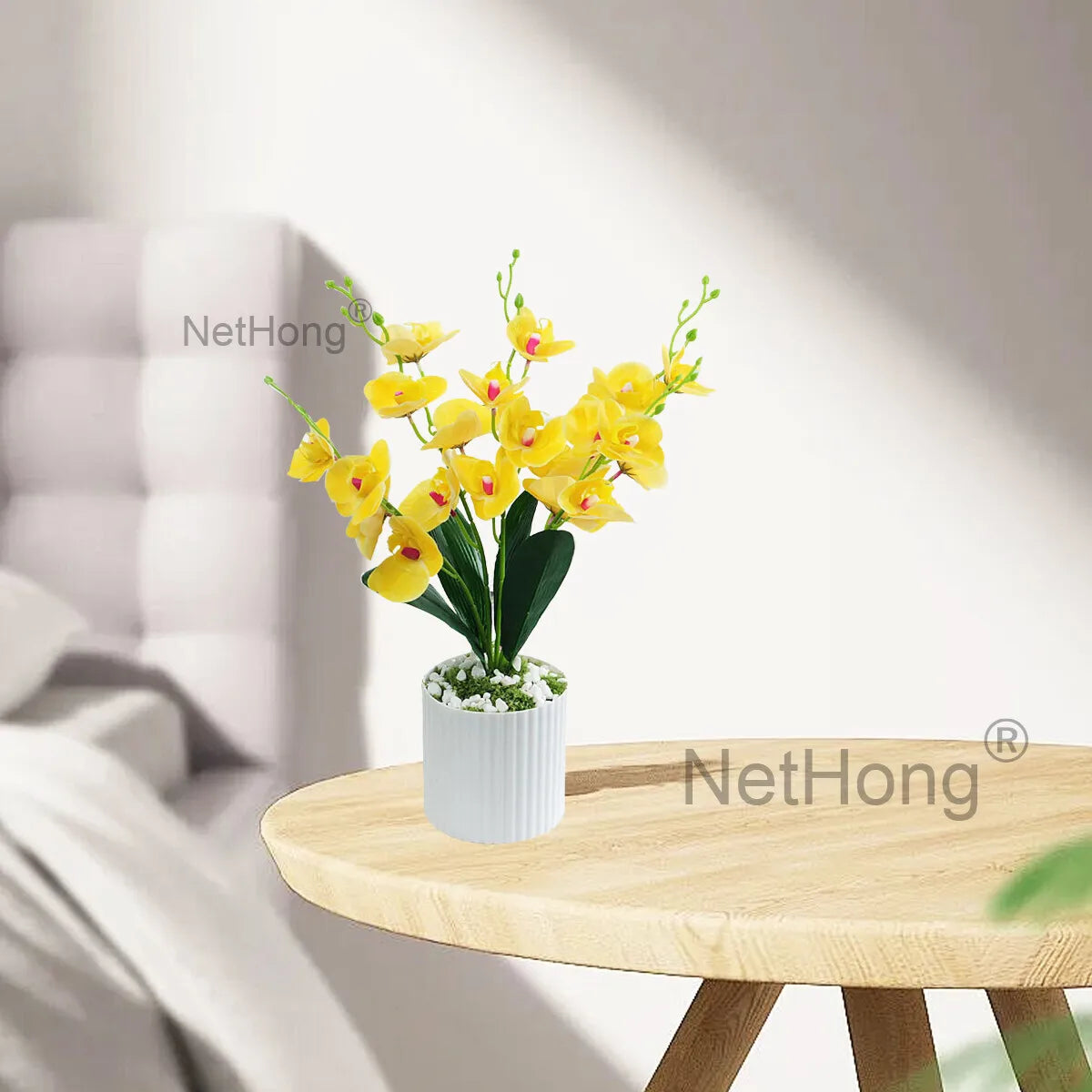 Artificial Flowers Potted 5-branched Phalaenopsis iron wire inside the branches