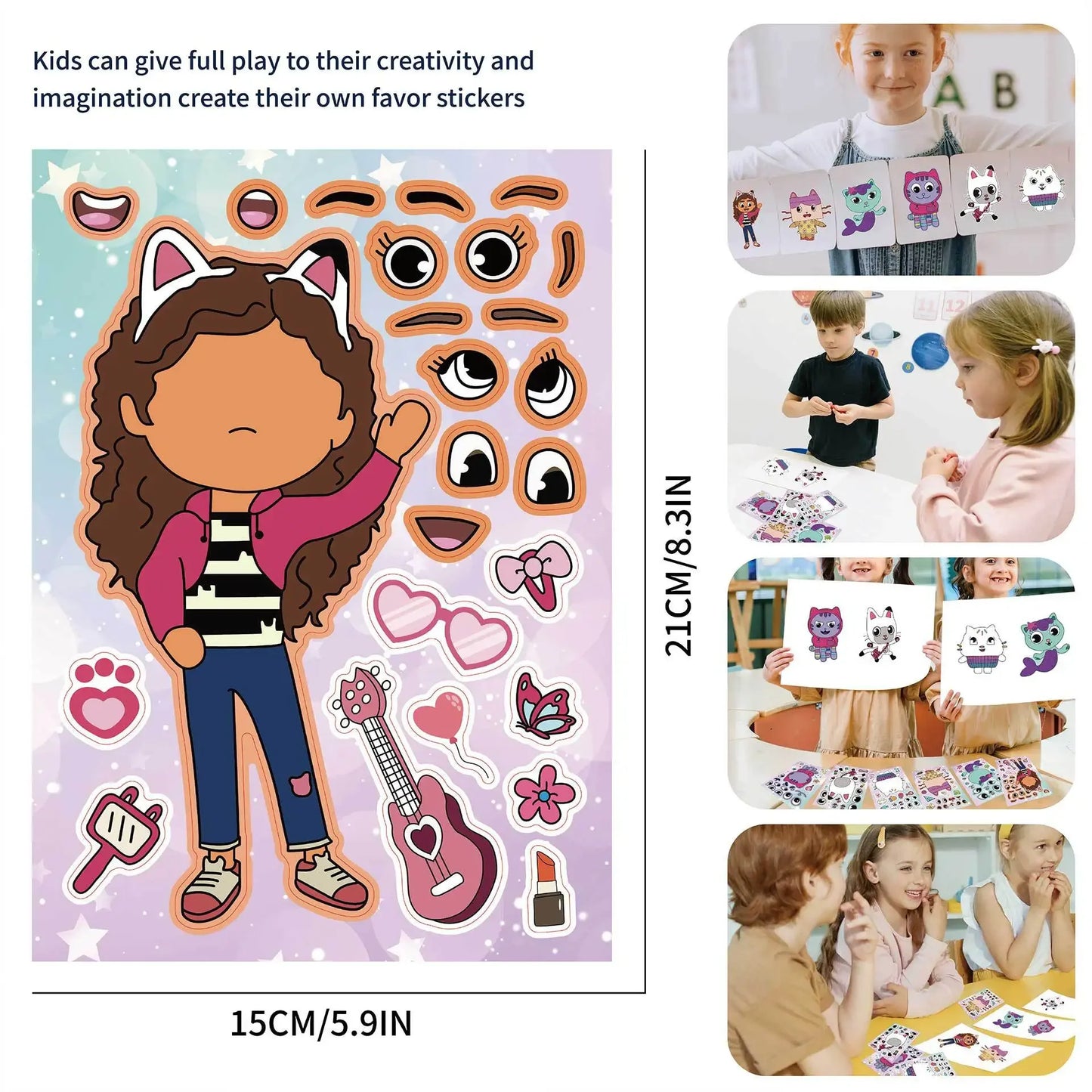 12Sheets Gabby's Dollhouse Make A Face Puzzle Stickers Kids Make Your Own DIY Game Children Cartoon Jigsaw Education Toys Gift