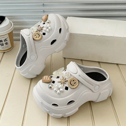 Children's Slippers for Home Black White Versatile Girls Summer EVA Outdoor Beach Slippers Fashion Elegant Kids Princess Shoes