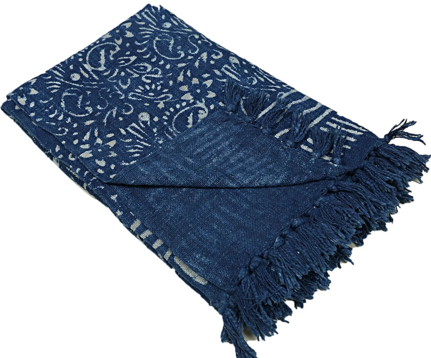 African Mudcloth Printed Blue Indigo 100% Organic Cotton Handwoven Soft Throw Bedding Blanket for Living Room Home Outdoor