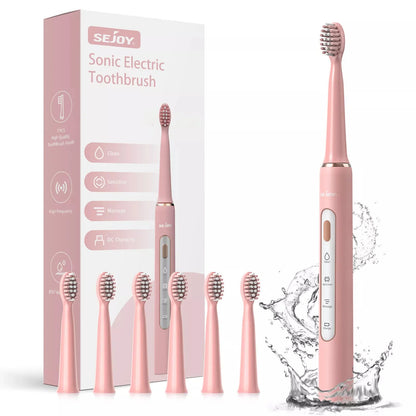Sejoy Electric Toothbrush with 6 Heads 3 Cleaning Modes for Dental Care Smart Timer Rechargeable Sonic Toothbrush