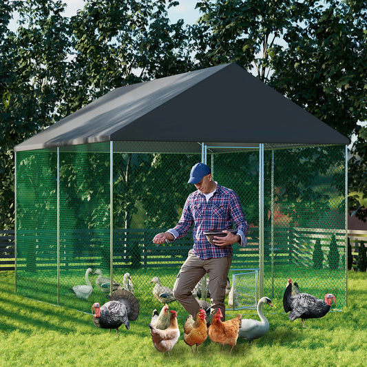 Jumbo Large Metal Chicken Coop Runs for Outdoor Yard, Walk in Chicken Cage, with Mesh and Waterproof Cover, Hen House