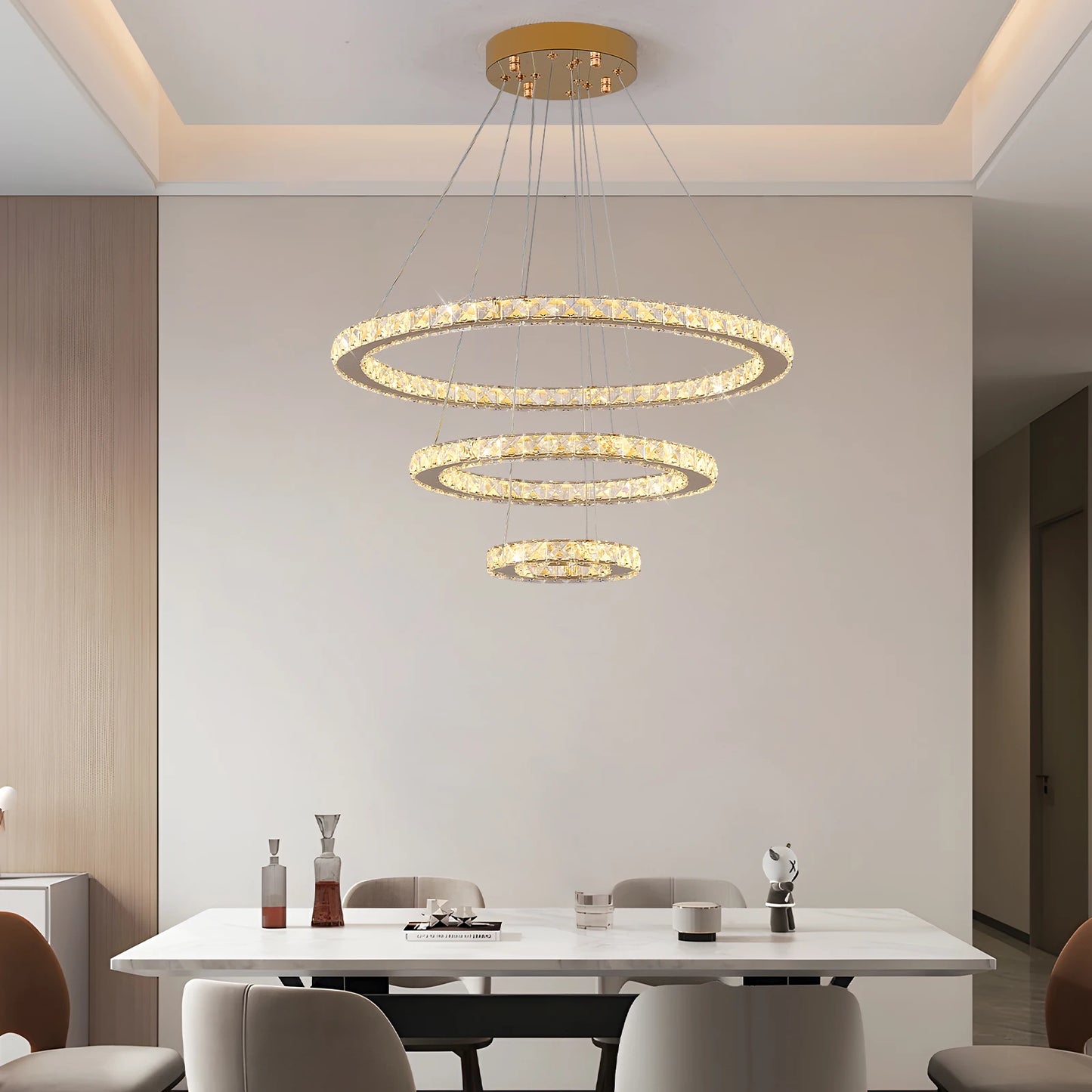 Crystal Pendant Light Living Room Remote Control Gold Chrome Lustre Ceiling Chandeilers Lamp for Bedroom Home Decoration Luminai