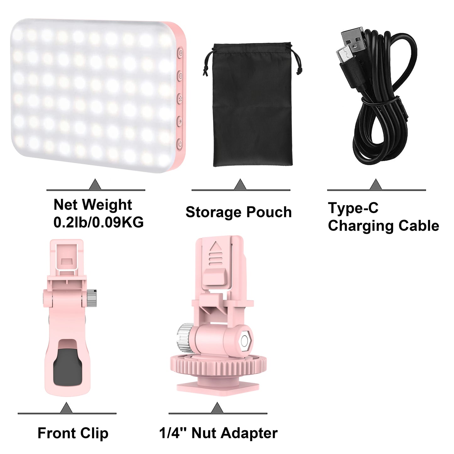 LED Selfie Light 60 High Power Rechargeable Clip Fill Video Light  for Phone iPad with Front & Back Clip Adjusted 3 Light Modes