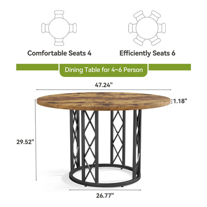 Tribesigns Round Dining Table for 4-6 People, 47-Inch Farmhouse Dinning Room Table Circle Kitchen Table, Industrial Dinner Table