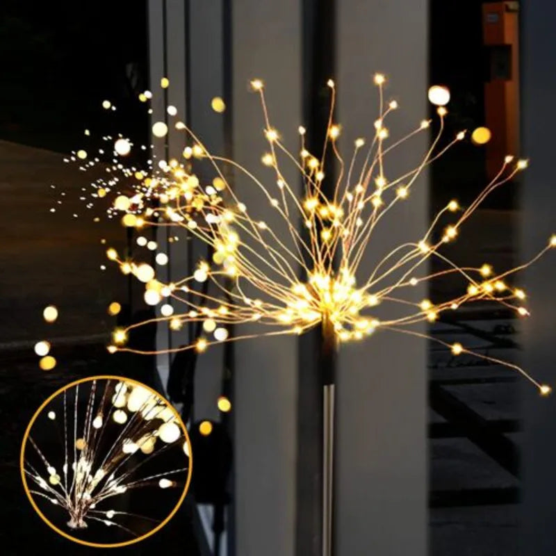 2X Solar Power 150LED Firework Garden Path Light Starburst Stake Outdoor Lamp UK