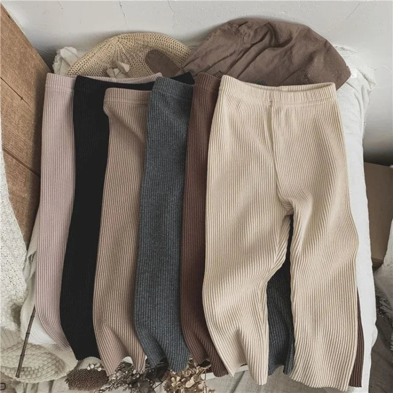 Autumn Baby Girl Leggings Solid Color Ribbed Knit Stretchy Pants 0-6Y Toddler Casual Daily Wear Pantyhose
