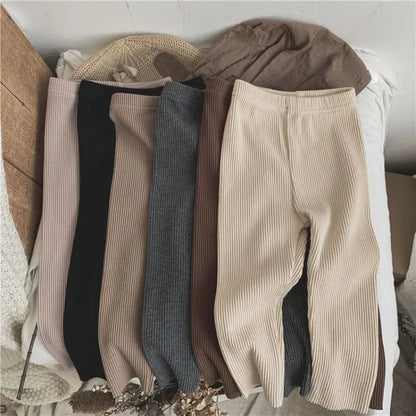 Autumn Baby Girl Leggings Solid Color Ribbed Knit Stretchy Pants 0-6Y Toddler Casual Daily Wear Pantyhose