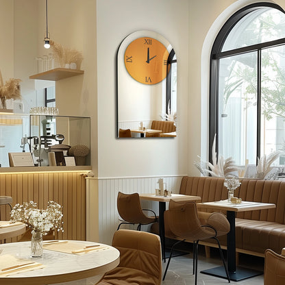 Modern Arched Mirrored Wall Clock Silver Glass Roman Numerals Decorative Clock for Living Room Bedroom