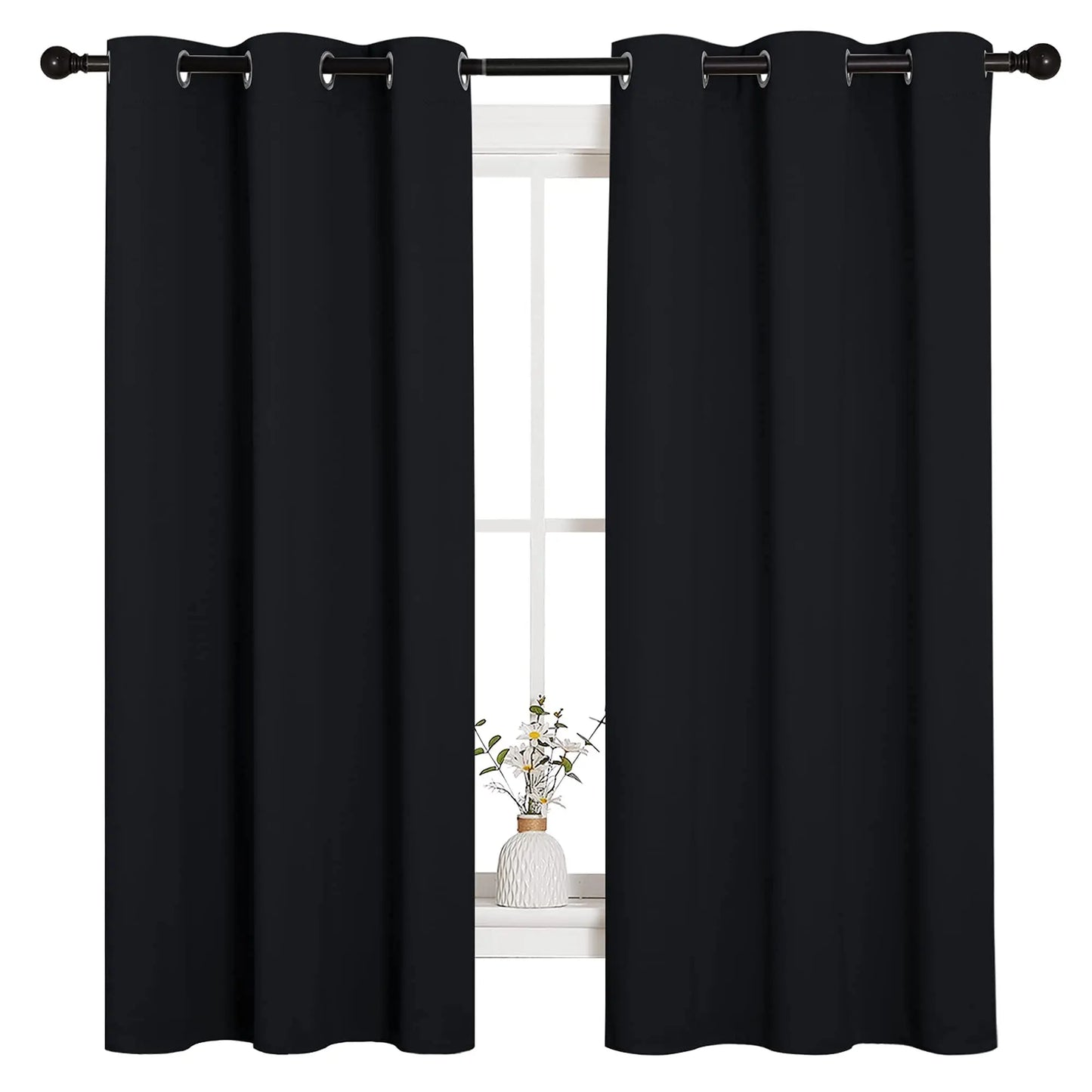 Blackout Curtains 2 Panels Thermal Insulated Grommet Darkening Drapes Solid Black Long Curtain for Bedroom Window Living Room