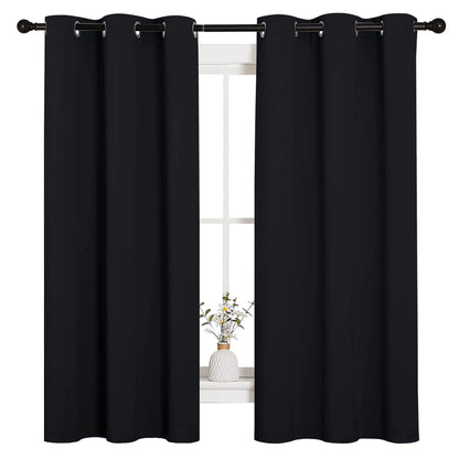 Blackout Curtains 2 Panels Thermal Insulated Grommet Darkening Drapes Solid Black Long Curtain for Bedroom Window Living Room