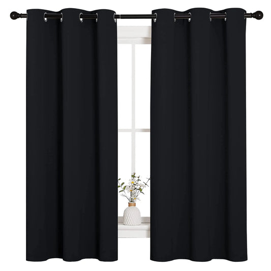 Blackout Curtains 2 Panels Thermal Insulated Grommet Darkening Drapes Solid Black Long Curtain for Bedroom Window Living Room