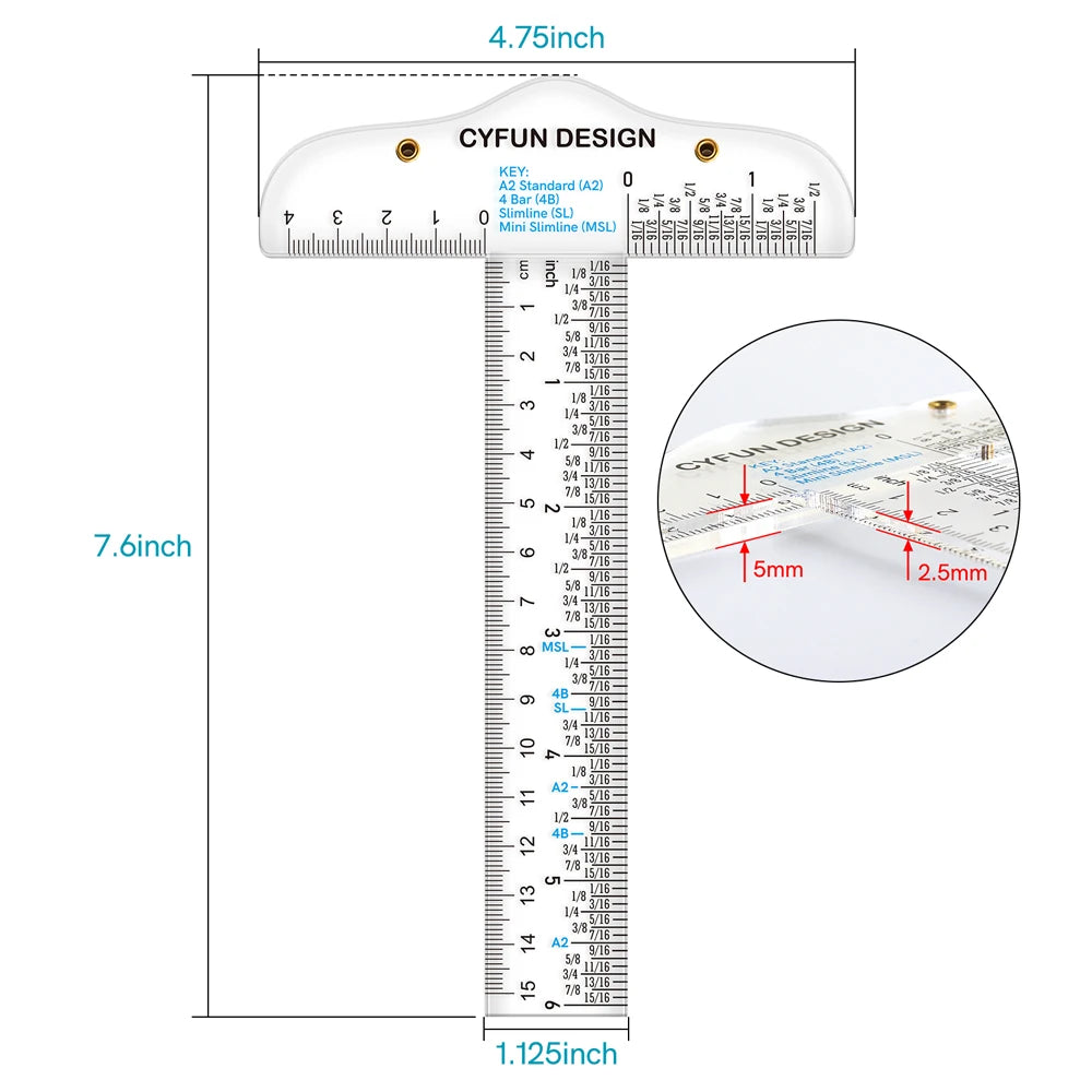 1pc 6" Acrylic T-Square Ruler Cm/inch Double Side Scale Measuring Tool for Easy Reference Positioning Cardmaking Crafting Tools