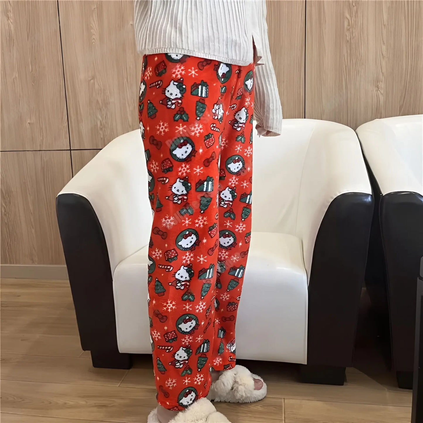 Sanrio Y2k Autumn Hellokitty Batman Pajama Pants Cartoon Hip Hop Ladies Warm Casual Plush Flannel Cute Pants Clothing Xmas Gift