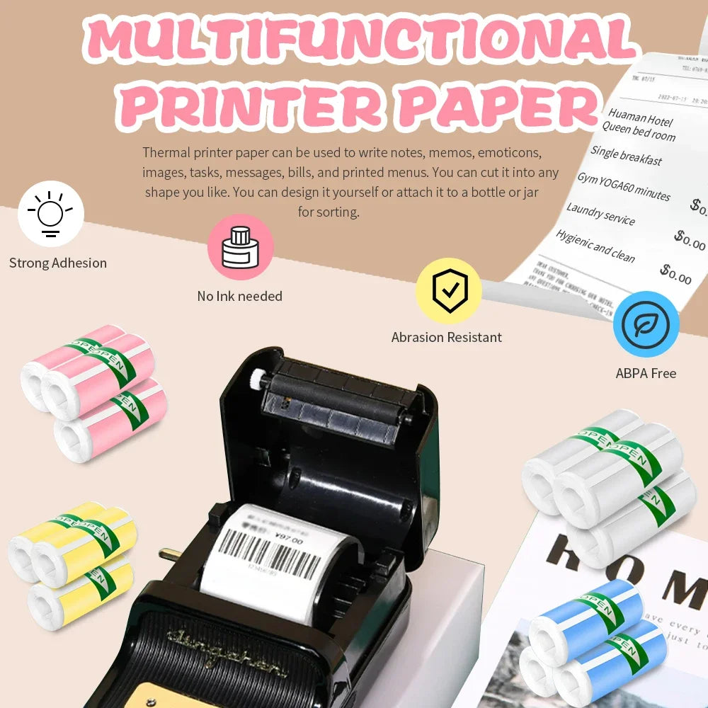 Color Label Sticker Mini Printer Thermal Paper 57mm 10ft Self-adhesive Thermal Printing Paper For Inkless Printing Photo Picture