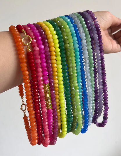 Colored Semi-precious Stone Fashion Necklace 5*8 Cut Natural Stone Beaded Necklace For women, Luxury Handmade  Jewelry