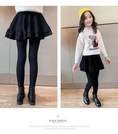 Girls Leggings Skort - Korean Style Two-Piece Skirt Pants | Spring Autumn Kids Outerwear